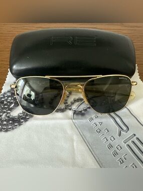 Randolph Engineering Gold 140 Military Aviator Sunglasses + Randolph Hard Case